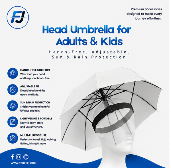 Head Umbrella for Adults & Kids – Hands-Free Adjustable Sun & Rain Protection for Travel & Outdoor Use