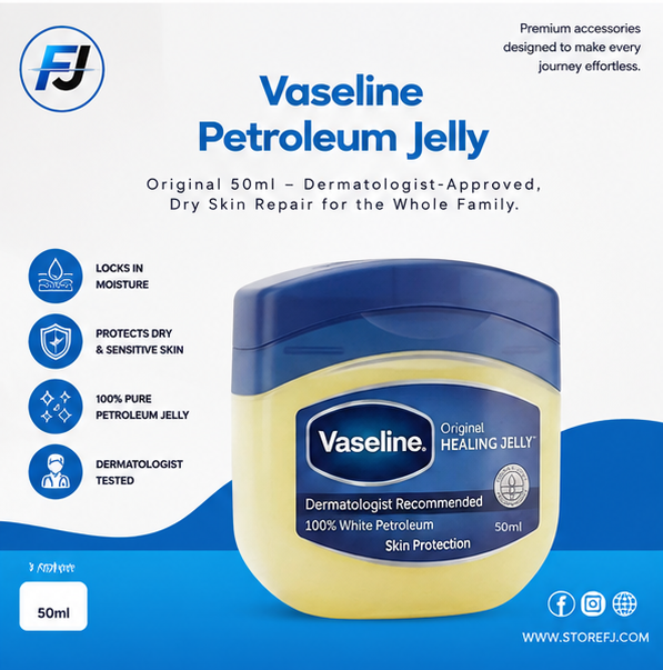 Vaseline Petroleum Jelly Original 50ml – Dermatologist-Approved Skin Protection & Deep Moisture Care for Dry Skin