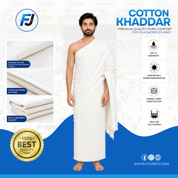 Premium Khaddar Cotton Ihram for Men – Breathable, Lightweight & Perfect for Hajj and Umrah in Warm Weathe