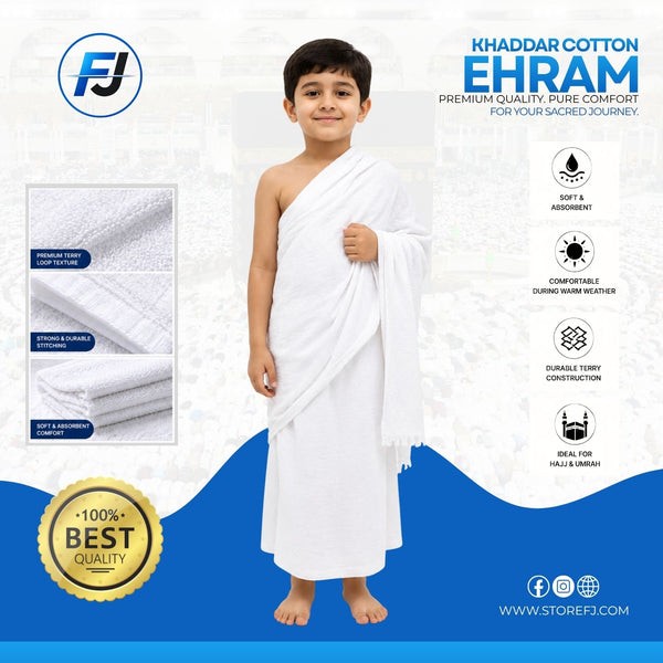 Khaddar Cotton Ihram for Boys (Ages 1–12) – Lightweight, Breathable & Ideal for Hajj & Umrah